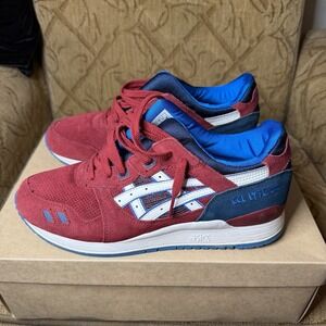 ASICS Gel Lyte III 3 Running Shoes Mens US 10 Burgundy Blue H30QK Suede Leather